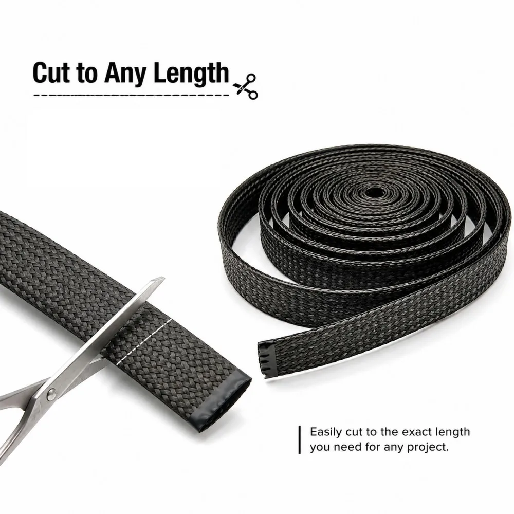 Carbon Fiber Braided Sleeving ID 4-80mm Black Electromagnetic Shielding Wear-Resistant Braided Cable Wire Harness Protection
