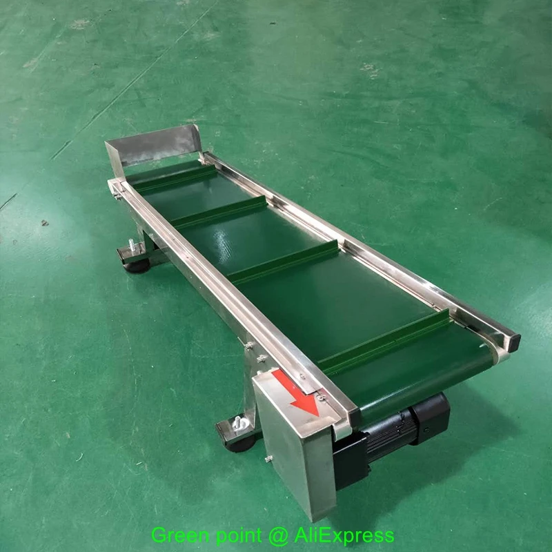 60W Stainless Steel Climbing Conveyor Belt 200mm Wide 1000mm Oblique Long Bilateral Guardrail AC 220V 5-25m/Min Adjustable Speed