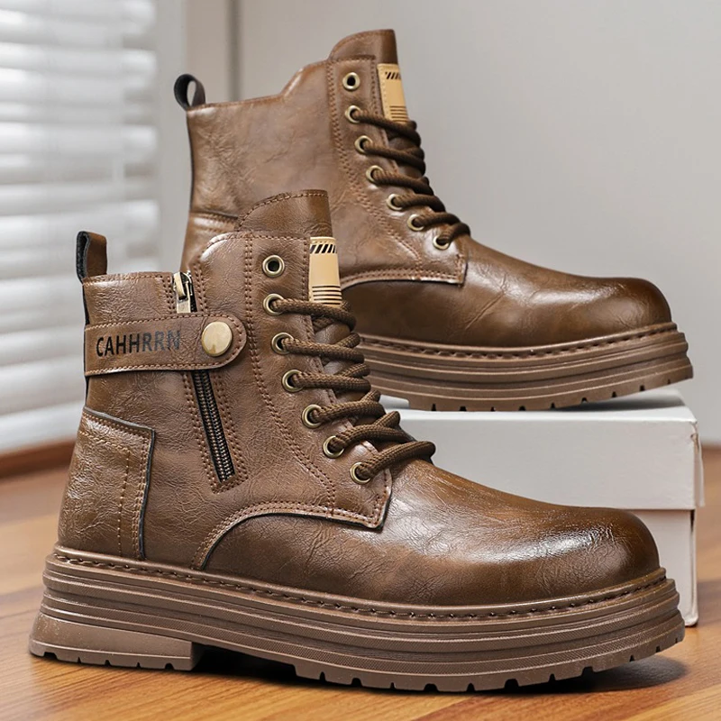 

High-top boots, work boots, motorcycle boots, British-style thick-soled versatile casual leather boots, 1761