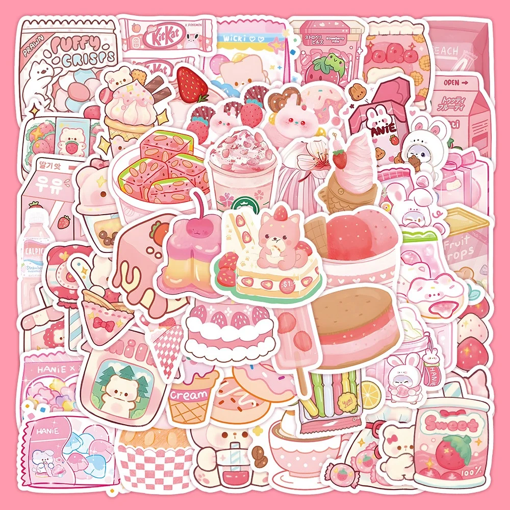 60PCS Cartoon Rosa Dessert Kuchen Snack Graffiti Aufkleber Für Hand Konto Bleistift Fall Aufkleber BulingBulingStickers Shop