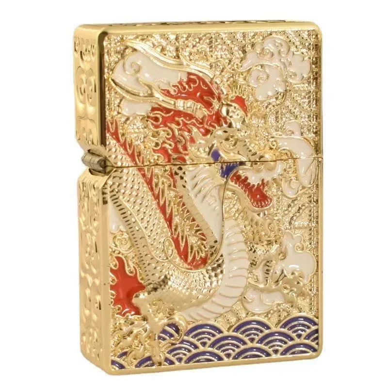 ZORRO Double sided Divine Dragon Pure Copper Kerosene Lighter Old style Vintage Grinding Wheel Open Fire Windproof Lighter