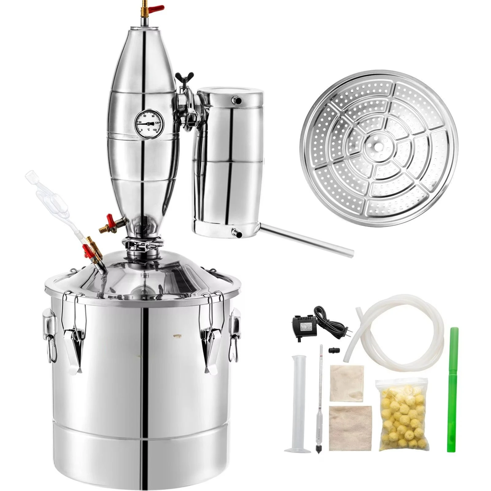 30L Distiller Kit 304 Stainless‑Steel Moonshine Wine Distiller with Thermometer Electric Distillation Equipment