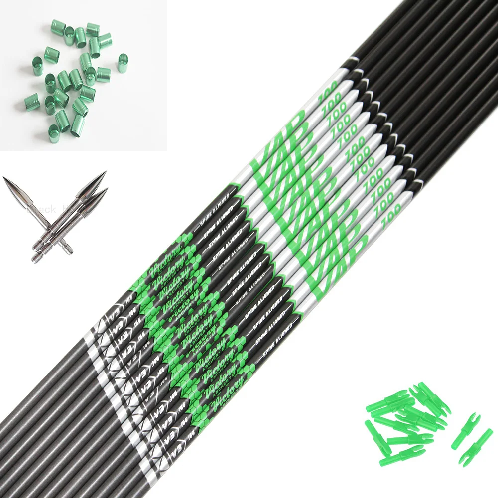 12Pcs Archery Carbon Arrow Shafts Spine350 400 500 600 700 800 900 ID4.2mm Nock Collars Filed Point For DIY Recurve Bow Shooting