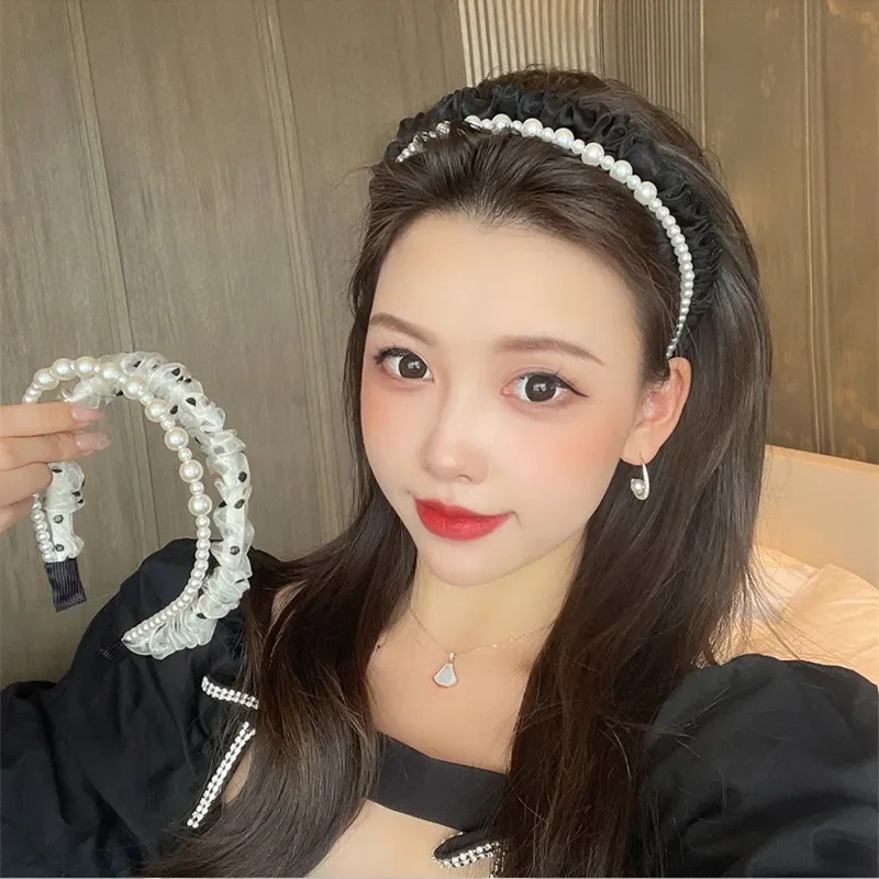 Elegante preto dupla camada malha arco hairband para mulheres meninas coreia doce acessórios de cabelo elegante menina cabeça wear