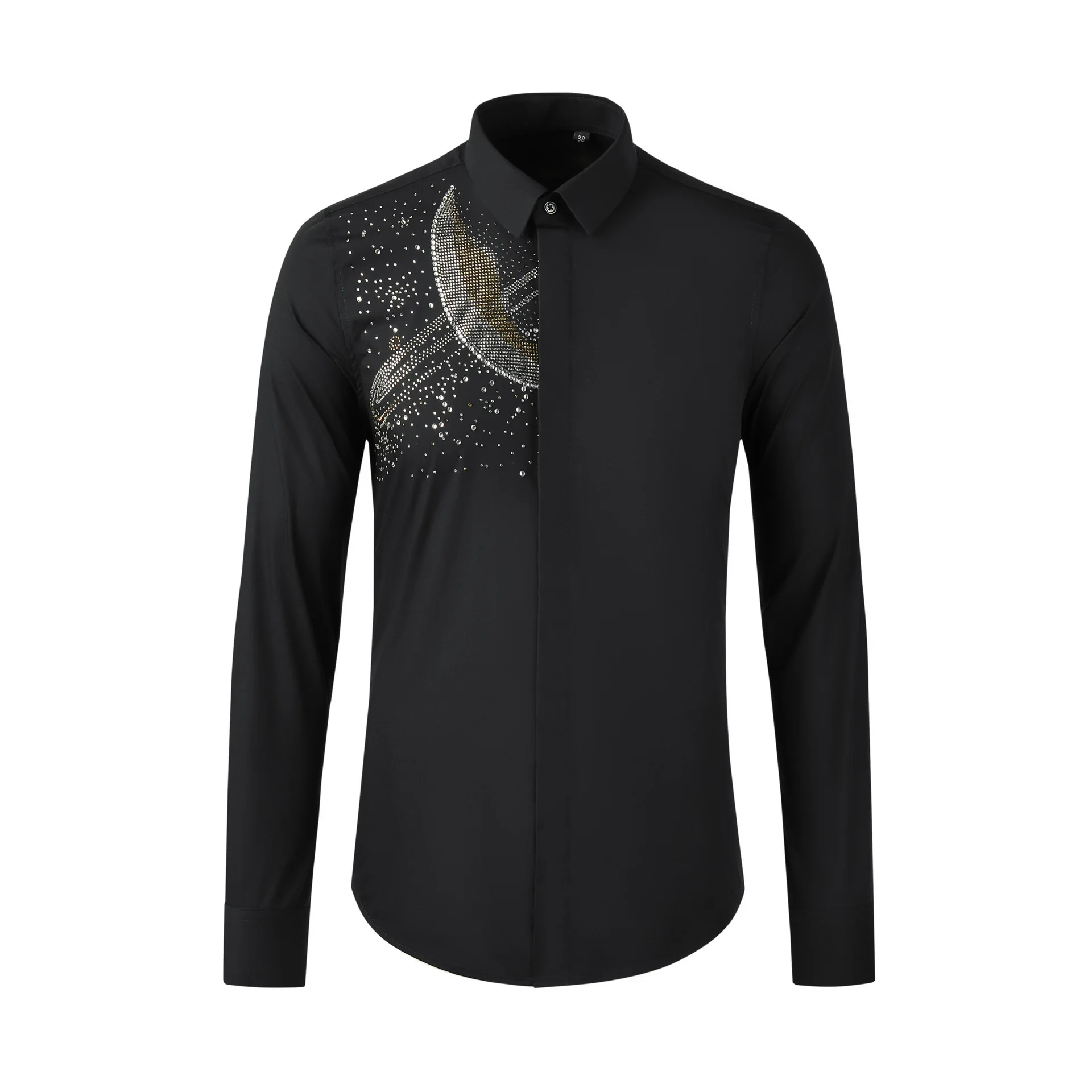 Luxury Rhinestones Shirts for Men High Quality Long Sleeve Casual Shirt Social Party Tuxedo Blouse Business Formal Dress Shirts