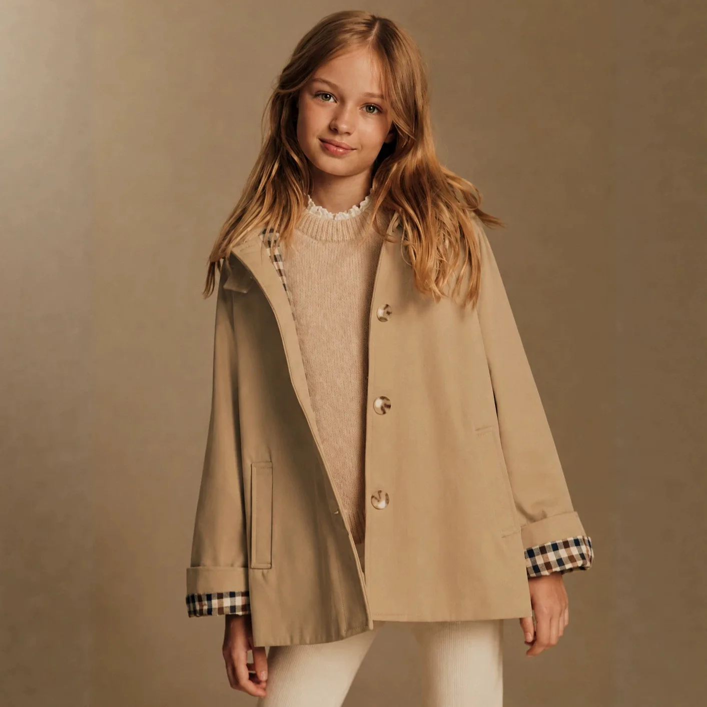 Girls Trench Jacket Fall Winter 2026 New Solid Color Fashion Windproof Waterproof Hooded Lapel Coat Cotton Thickened Warm Coat