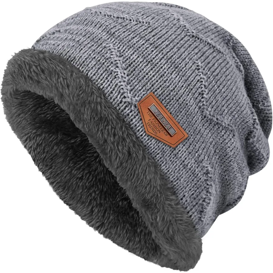 

Mens Winter Hats Warm Slouchy Beanie Oversized Baggy Hat Fleece Lined Knit Skull Cap