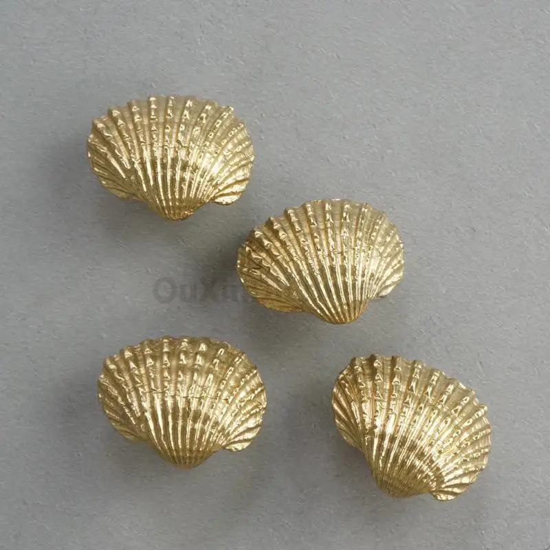 

4PCS Brass Shell Shape Furniture Handles Light Luxury Cabinet Door Knobs Gold Cupboard Handles Drawer Pulls Decor Hardware ZO09