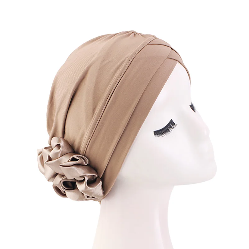 New Women Forehead Crossing Cap Vintage Flower Head Wraps Turban Wedding Party Headpiece Muslim Hijabs Headscarf Hat Indian Hat