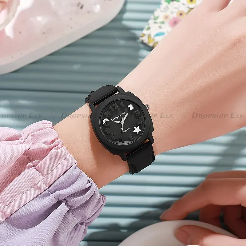 Moda 3d árabe dial feminino relógio bonito doce cor silicone relógio banda relógios quadrados meninas casuais relógios de pulso de quartzo