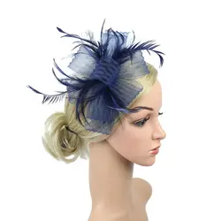 British Retro Women Feather Fascinator Headband Large Floral Hair Clip Cocktail Wedding Party Bridal Hat Decor Ladies Headwear