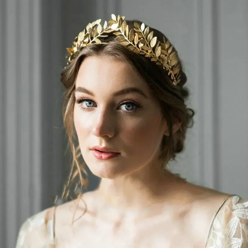 Greek Roman Goddess Olive Leaf Metal Headbands Headdress Bride Tiara Wedding Accessories Miss Universe Girl's Crown Head Jewelry