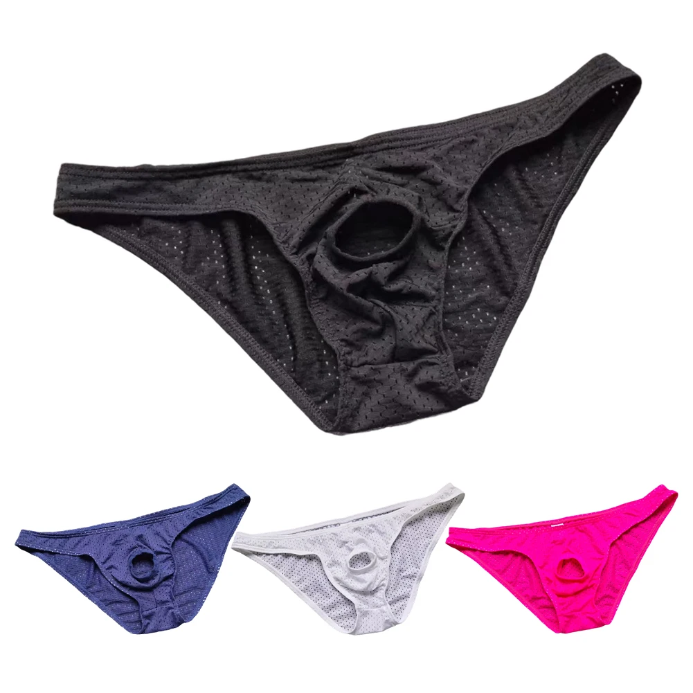 

Men Breathable Nylon Solid Color Elastic SeamlessUnderwear Erotic Hollow Underpants Men's Triangular Panties Soft Briefs Fashion