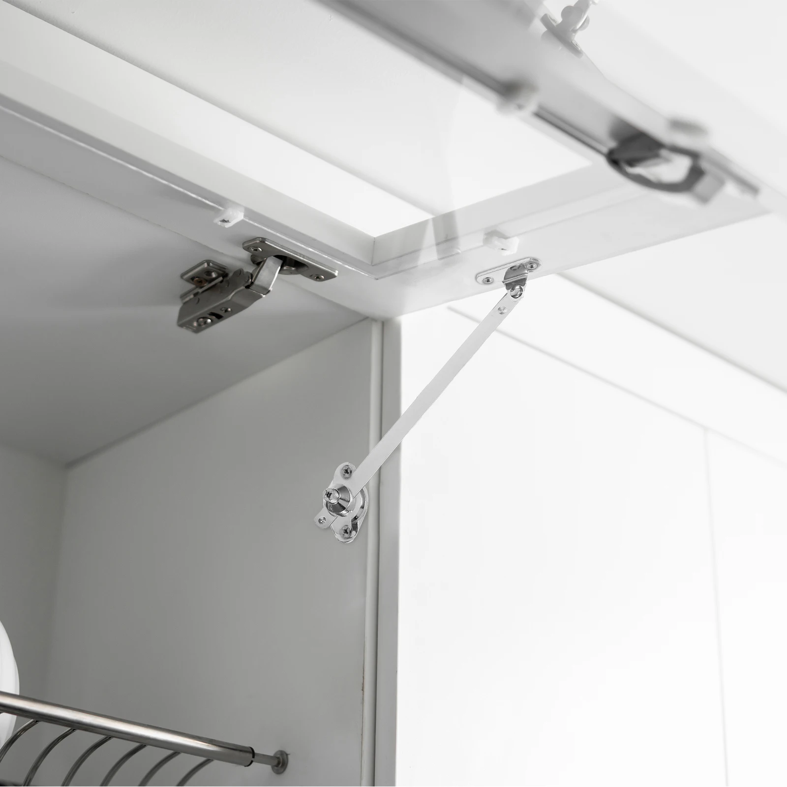 

2pcs Stainless Steel Cabinet Support Rod Retractable Pull-Down Soft Close Hinge Durable Door Buffer Space-Saving niture