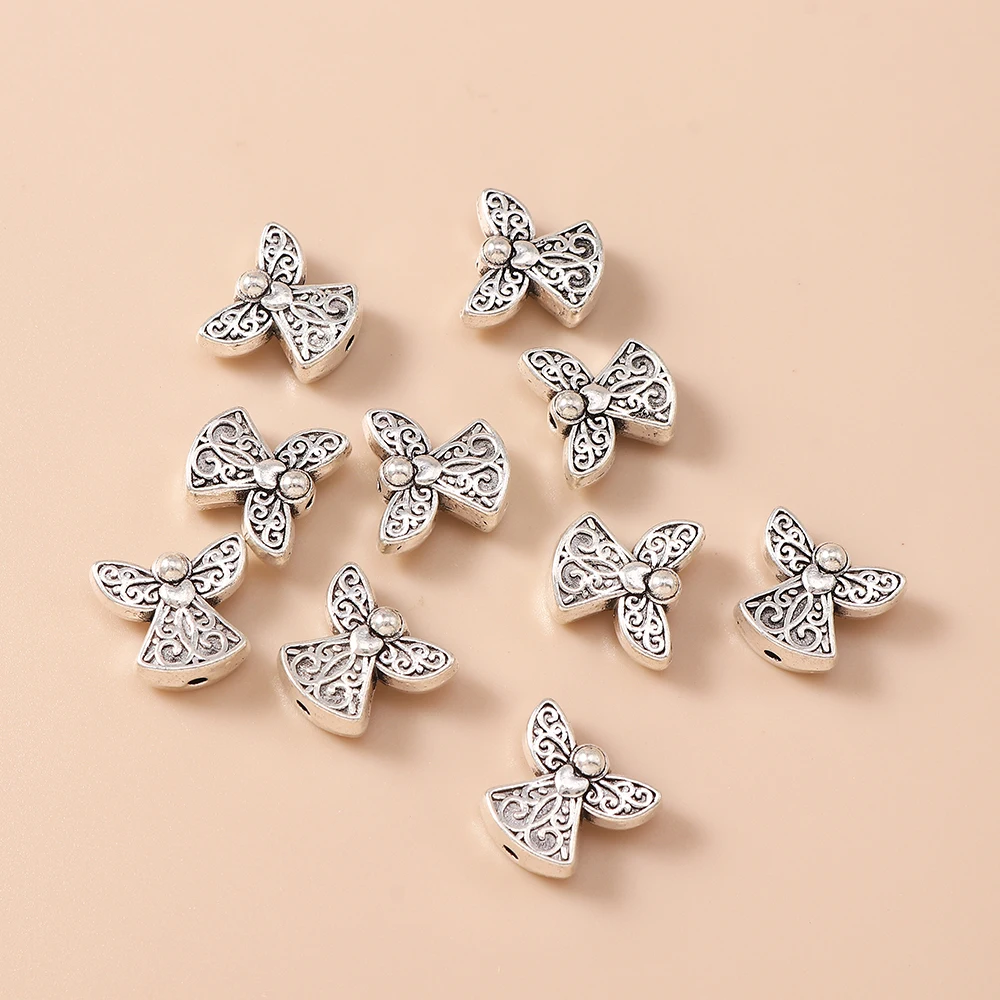 Leslie 10 Stück 12 x 14 mm Legierung, silberfarben, Engel-Feen-Charms, Perlen für Armbänder, Halsketten, DIY-Schmuckherstellung, handgefertigtes Kunsthandwerk – Detail 5