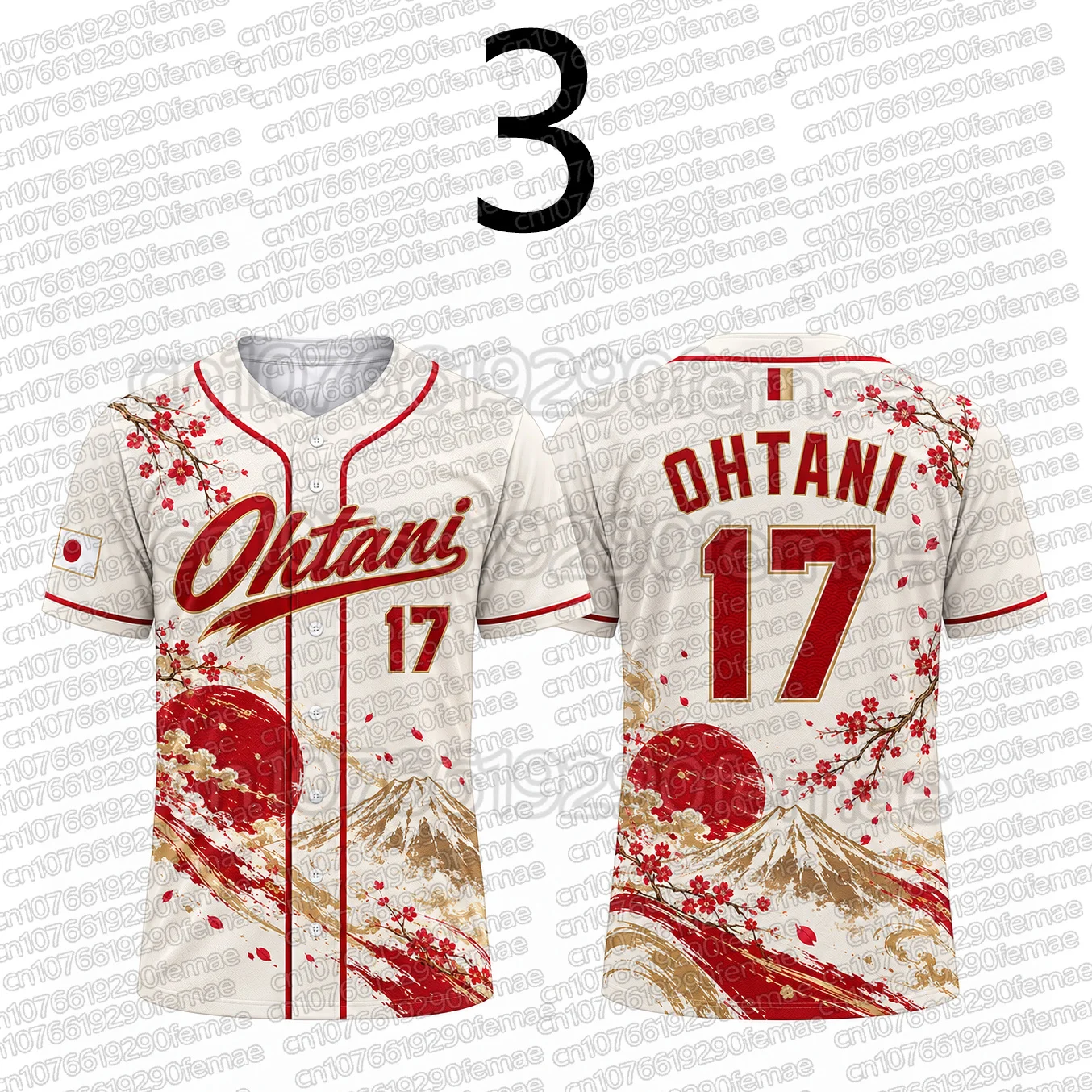 2026 Shohei Ohtani No.17 Baseball Jersey Kids Japan Red White Gold Short Sleeve Button Down Sports T-Shirt Casual Athletic Top