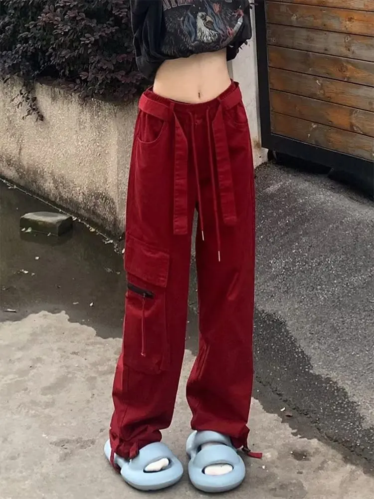 2023 New Cargo Pants for Women American High Street Red Pants Women Summer High Waist Woman Trousers Casual Baggy Pants y2k jean
