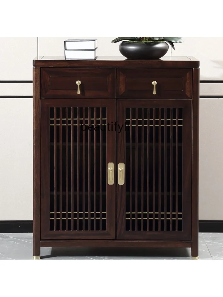 New Chinese Style Shoe Cabinet Household Storage Cabinet Door All Solid Wood Simple Storage Log Entrance Cabinet Shoe Rack