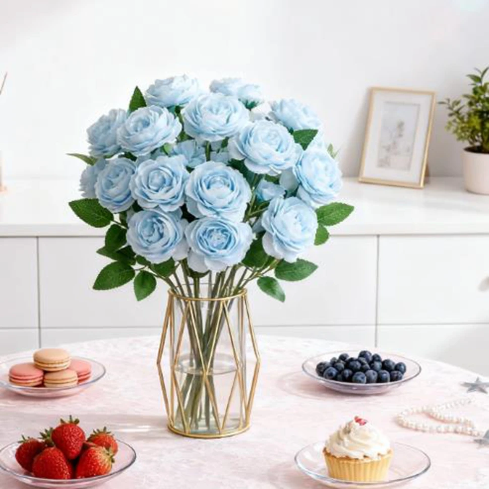 

10Pcs Long Stem Artificial Rose Bouquet Home Decoy Accessory Indoor Fake Flower Photograph Props Wedding Holiday Supply Products