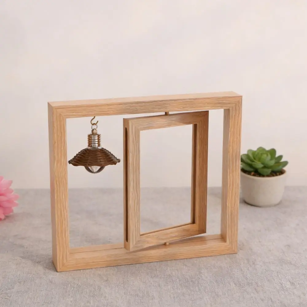 

Gifts Double-Sided Wooden Picture Frame Square Creative Commemorative Photo Frame Hollow Rotate Decorative Frame Living Room