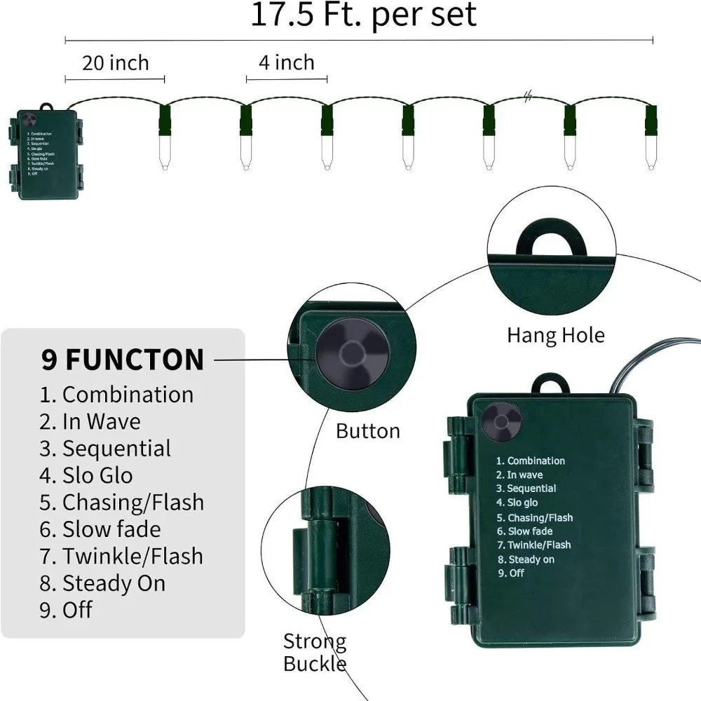 Luces de árbol de Navidad de hadas multicolores, luces de cadena LED con pilas impermeables, Mini cadena de luces de alambre verde
