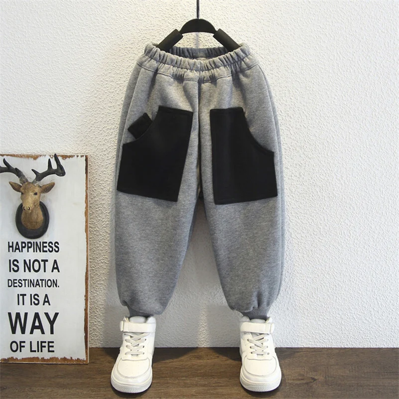 Spring and Autumn Boys' 2024 Fashionable Casual Non plush Pockets/Spliced Casual Pants