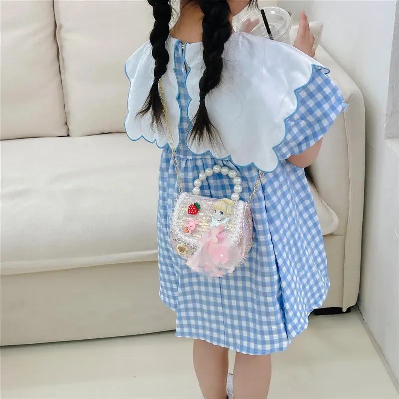 Sweet Flower Children\'s Small Shoulder Bag Fashion Pearl Handle Baby Girls Messenger Bags Lovely Princess Coin Purse Handbags