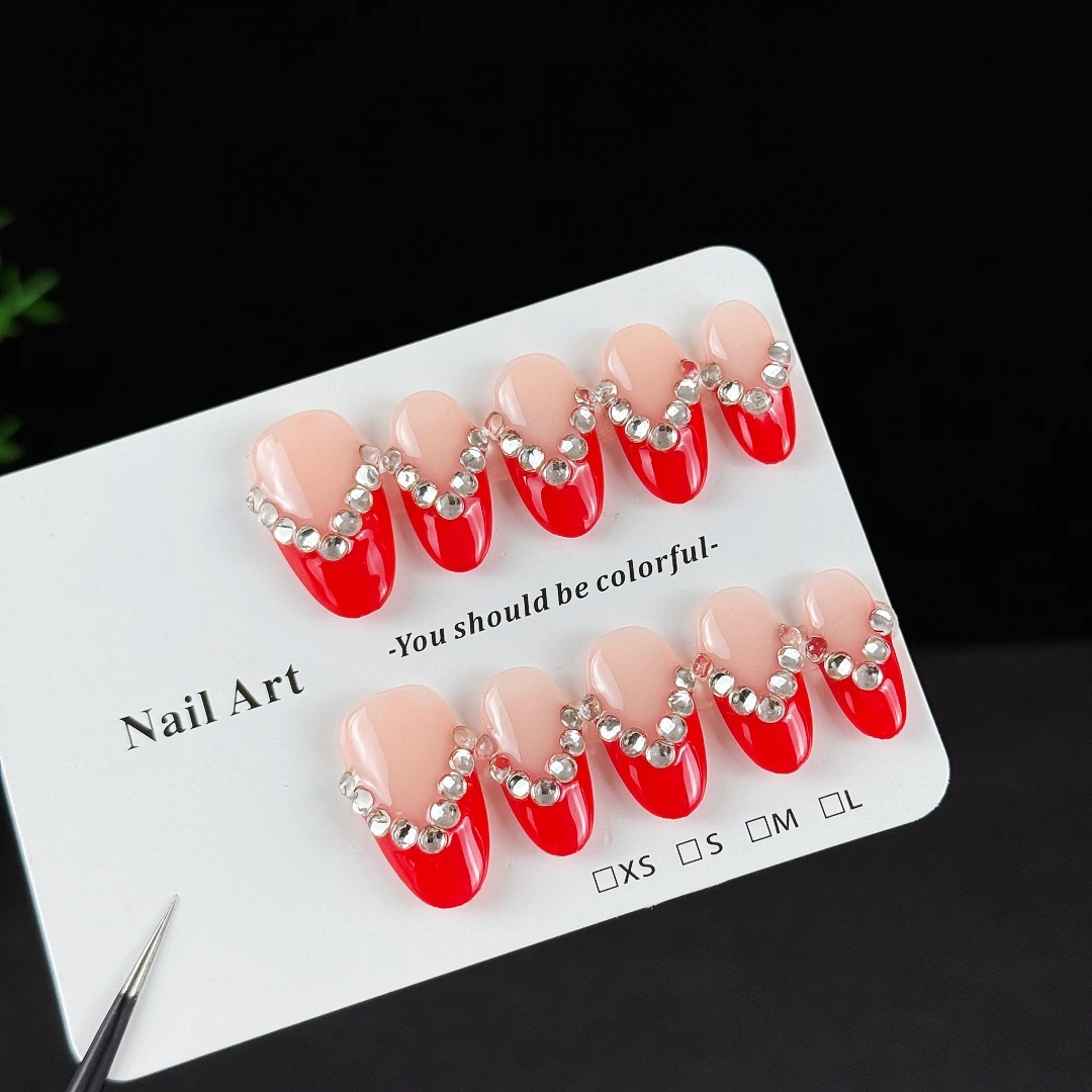 10pcs high-end Luxury-luxurious style, hand-painted contrasting colors, three-dimensional V-shaped round diamonds handmade fake