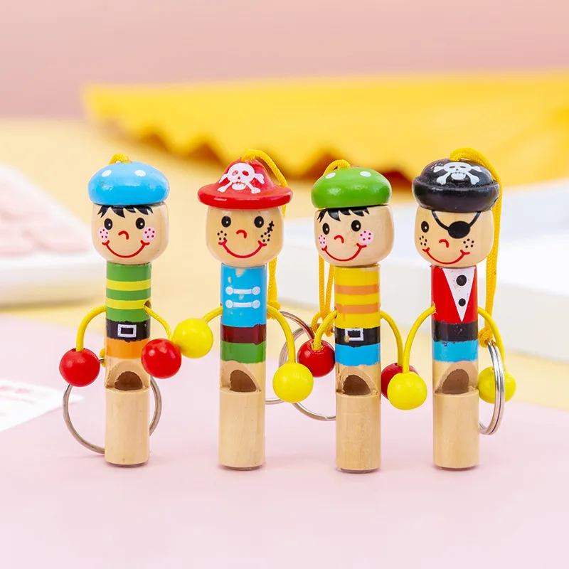7cm Wooden Whistling Toy Musical Instrument Cartoon Pirate Style Wood Whistle Kids Music Educational Toys for Children Gifts