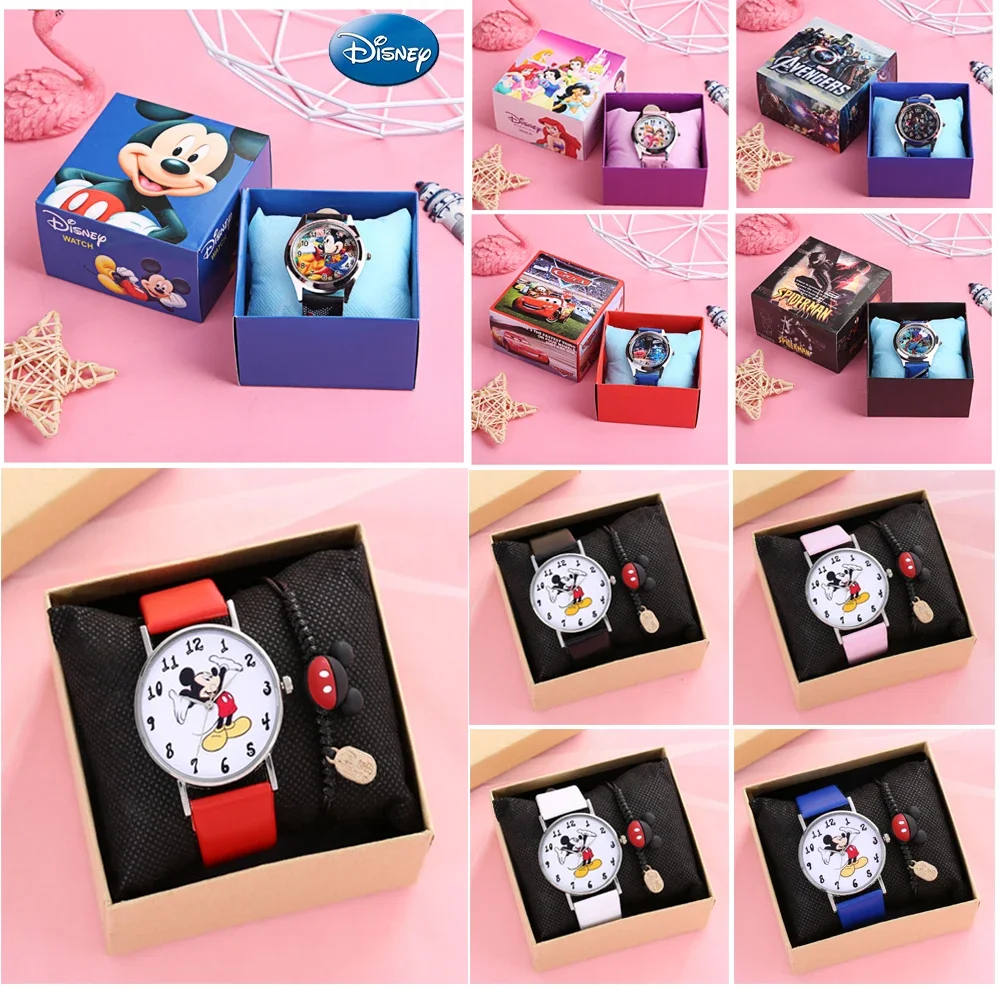 Disney-Montre Minnie Mouse pour enfants, figurine d'anime, montres de dessin animé pour garçons et filles, cadeaux pour enfants, jouets avec boîte