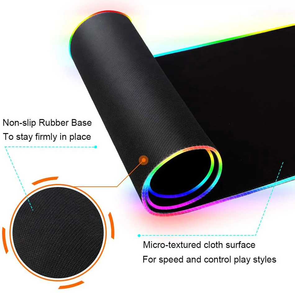 رائجة البيع موجة فنية RGB مصباح ليد الألعاب اكسسوارات Led 400*900 مللي متر كبير أسود ماوس XXL سجادة غرفة كبيرة لوحة المفاتيح حصيرة مكتبية