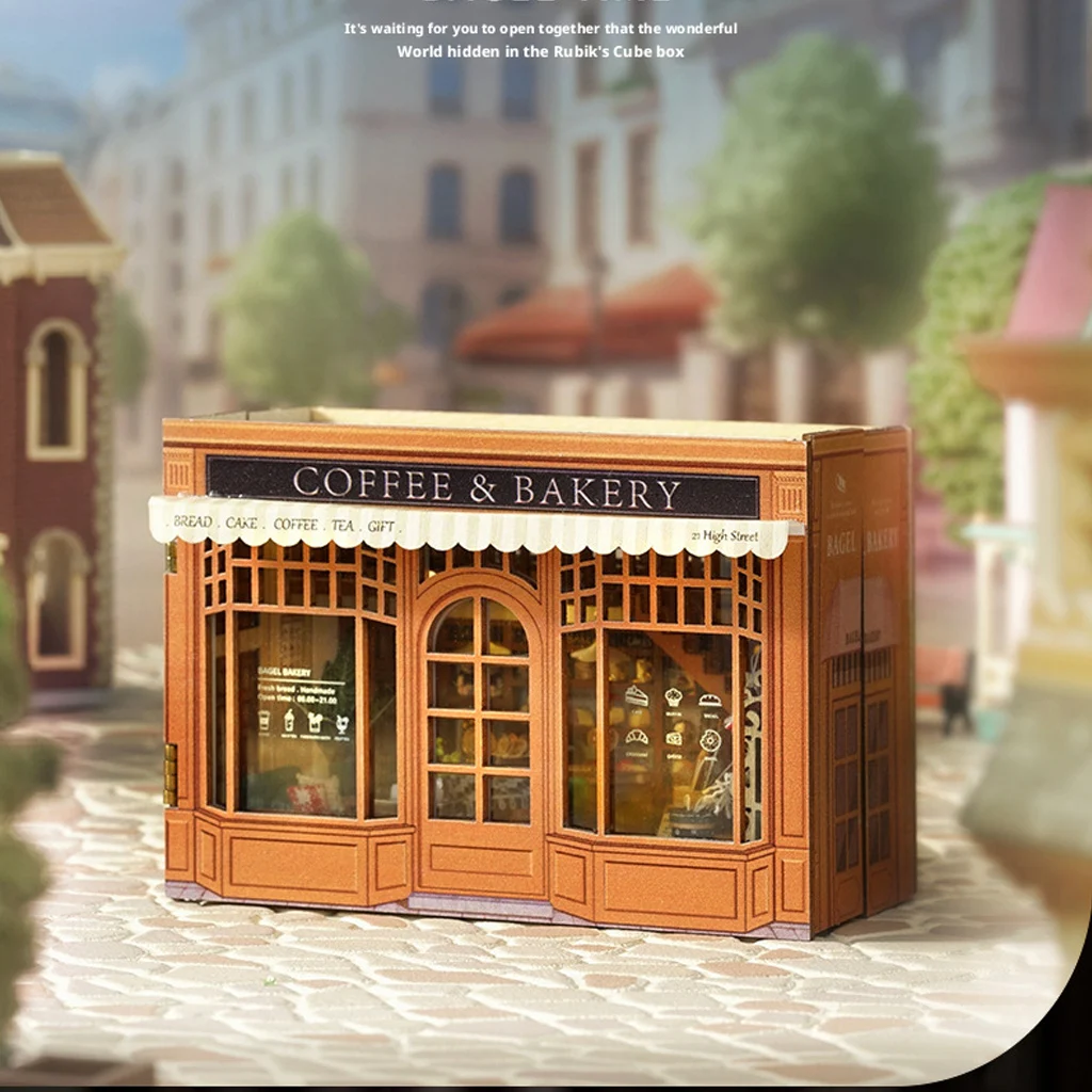 

OUZEY Flip-Page 3D Wooden Puzzle Cube DIY Kit - "Cozy Morning" Miniature Scene, Pre-Cut Model, Creative Magic Toy Gift for Tee