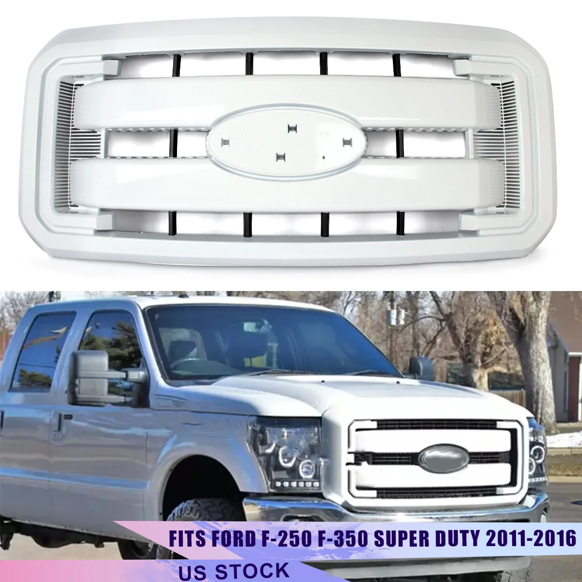 SAIQINGSP Front Bumper Grill for  F-250 F-350 F-450 F-550 Super Duty 2011-2016 Racing Upper Grilles Mesh NEW Oxford White