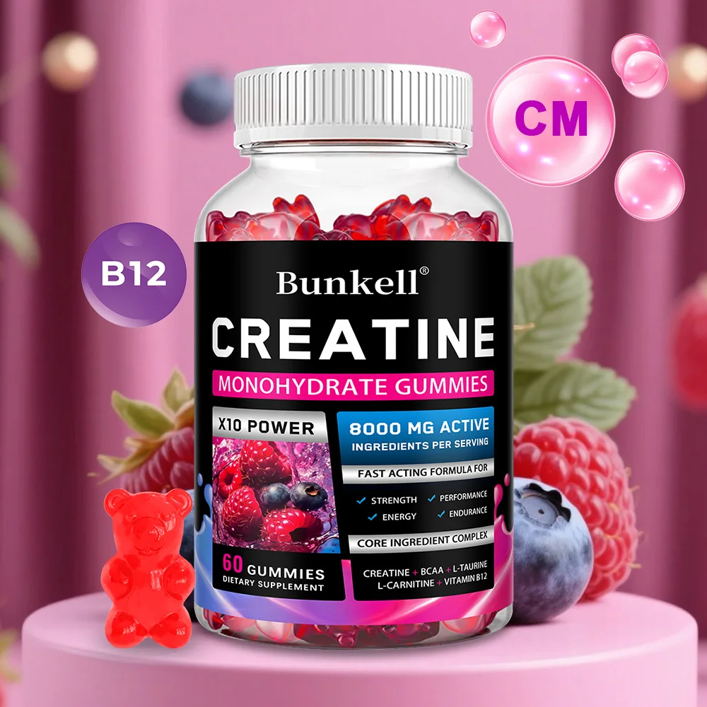 

Creatine Monohydrate Gummies for Men and Women with Taurine and Vitamin B12 for Strength and Muscle Growth, Energy and Endurance