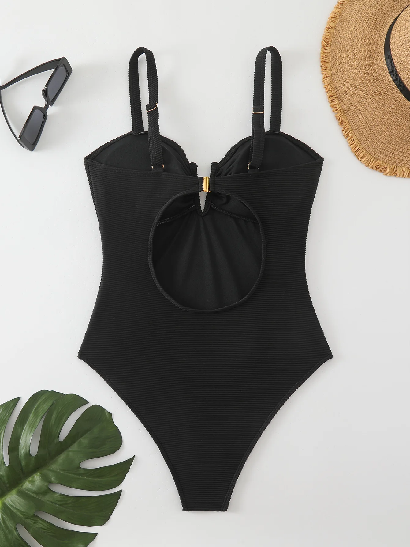 One Piece Swimsuit 2025 Mujer Women Solid Black V Neck Tummy Control Swimwear Beach Wear Backless Bathing Suit Slim Monokini
