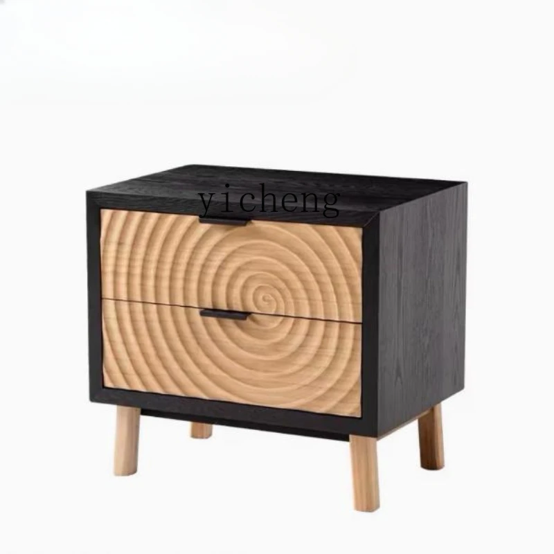 Tqh Vintage Rattan Black Bedside Table Bedroom Small Bedside Cabinet Modern Minimalist Sofa Side Cabinet