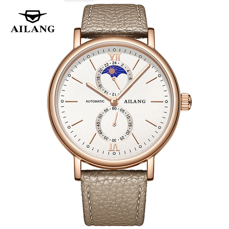 

AILANG Casual Fashion Quartz Men Watch Genuine Leather Strap 30M Waterproof Clock Rose Gold Case Chronograph Watch Reloj 6002