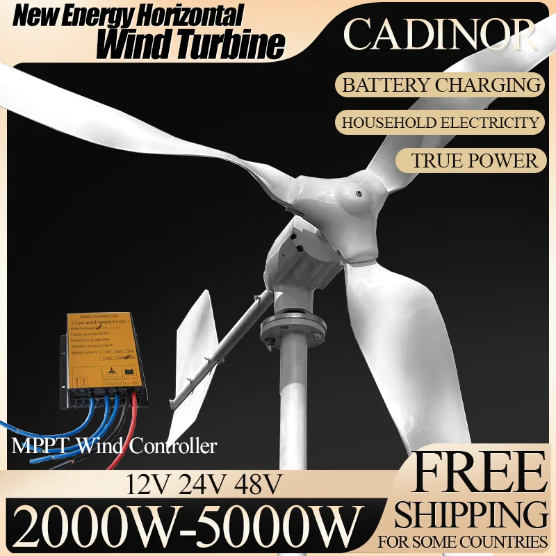 CADINOR REAL 2000W-5000W Horizontal Wind Power Turbine Generator Voltage Regulator Stabilizers Alternative Energy Generator