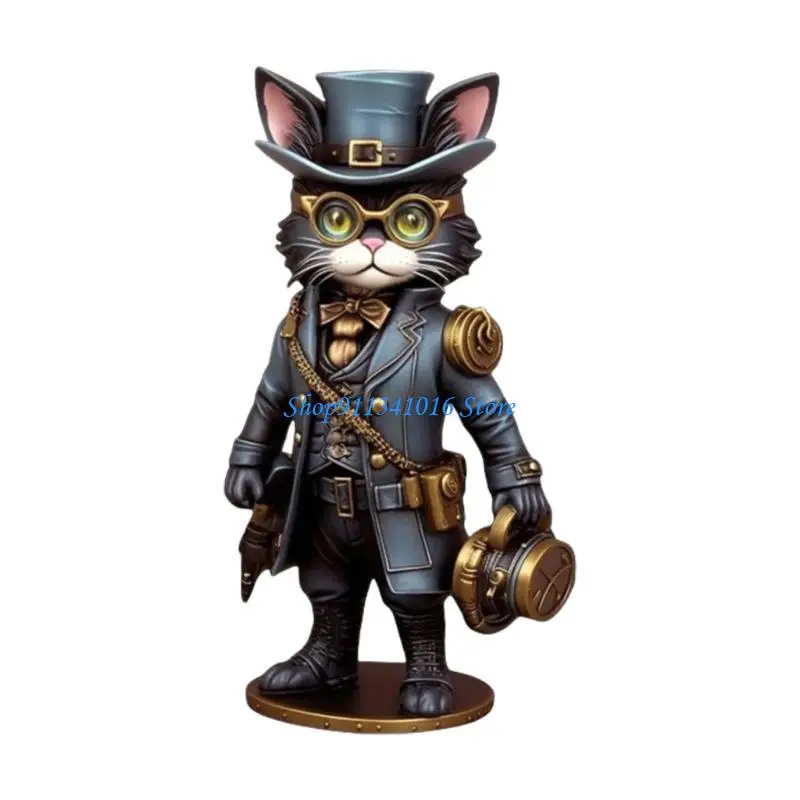  Festives Halloween Cats Decors Vintage Mechanical Inventor Resins Kitten Sculpture