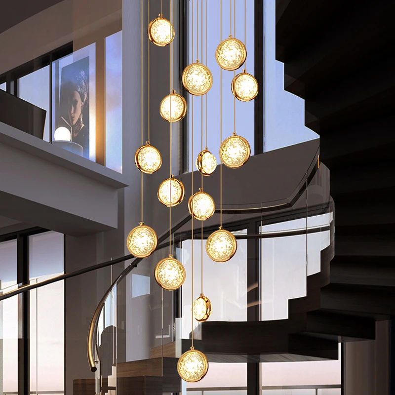 

Modern Crystal Chandelier For Staircase Led Home Decor Indoor Lighting Luxury Creative Round Lamp Customizable Dining Room Light