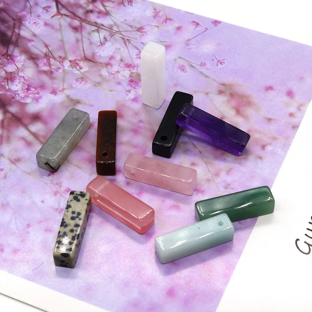 

Natual Semi-precious Stone Rectangular Prism Beads Single Holes Rose Quarttz Amzonite Amethyst Charms Jewelry Accessory 2 Pcs