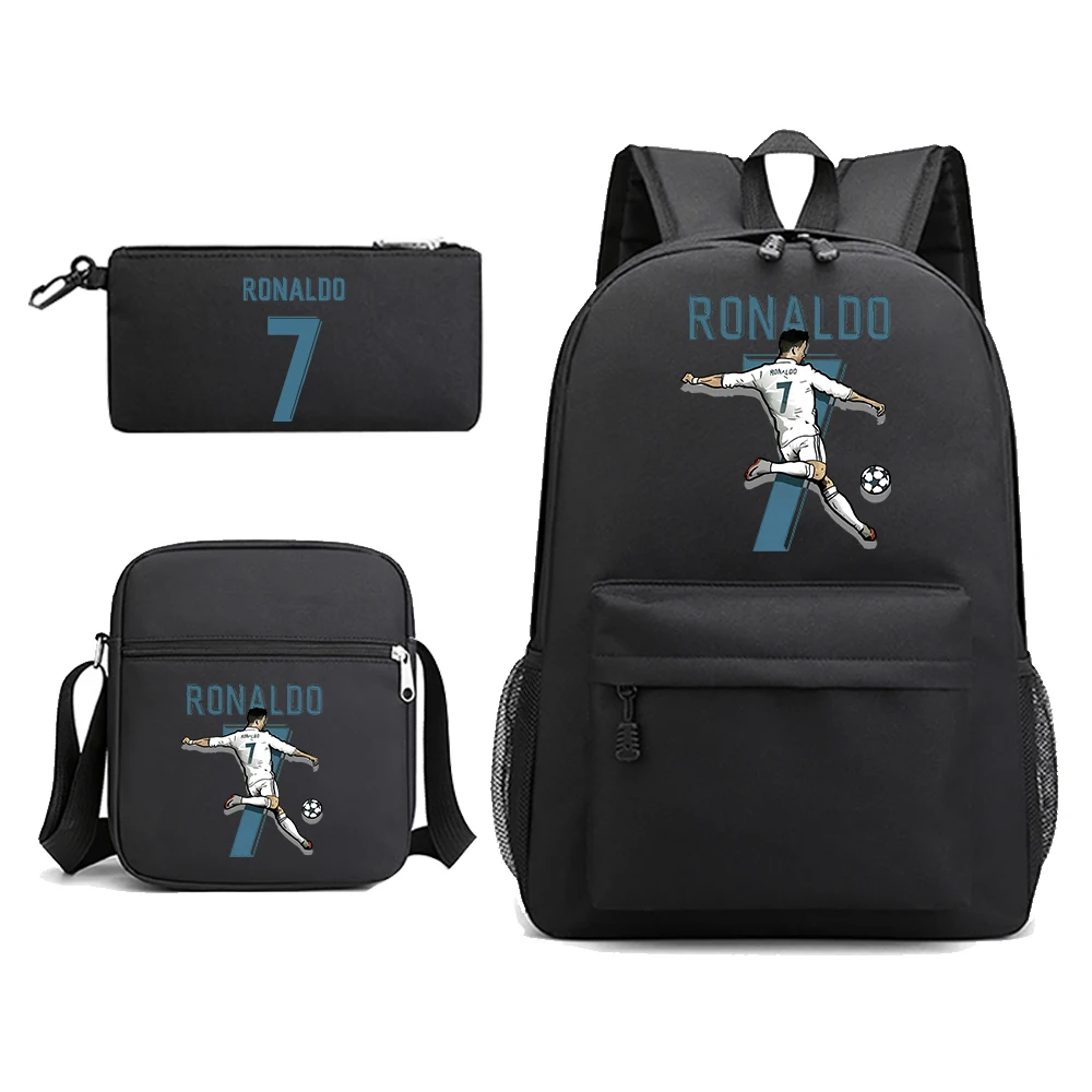 Ronaldo CR7 Backpack Boys Mens Rucksack Shoulder Bag for School 3 Pieces Pencil Bag for Fans Gift