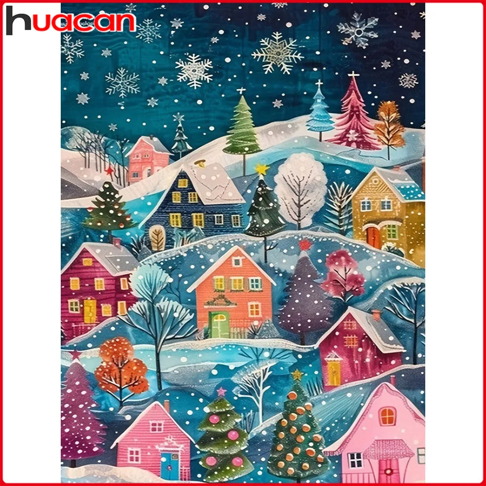 Huacan Diamantgemälde Winterhaus Weihnachten Diamantmosaik Landschaftskunst Bild von Strasssteinen