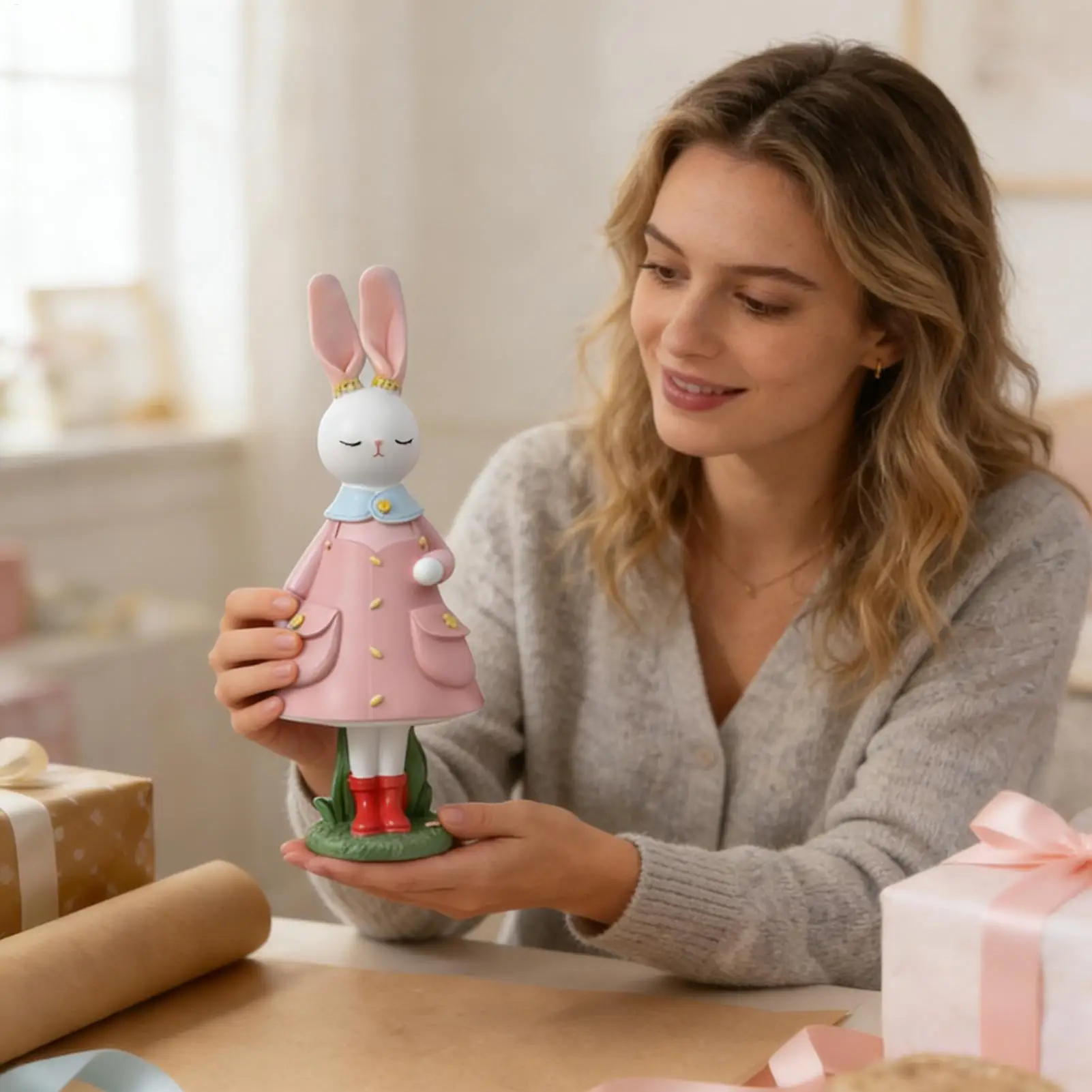 

Пасхальный кролик-украшение в юбке, милые фигурки кроликов, настольная скульптура для кухни, гостиной, спальни, офиса, на каминную полку