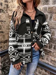 European and American fashion autumn and winter new plush lapel pocket temperament warm coat woman