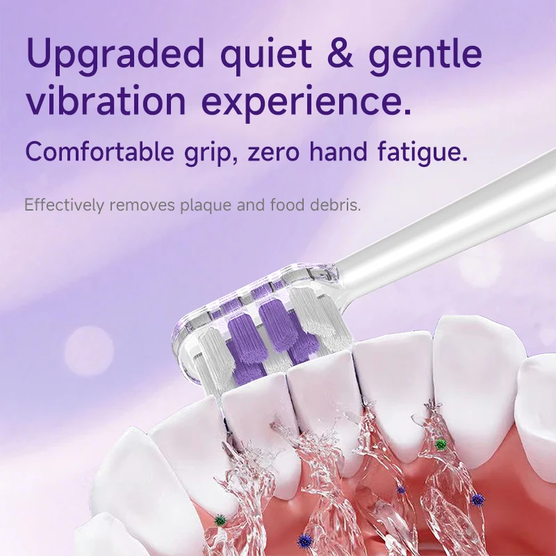Rechargeable Maglev Sonic Toothbrush IPX7 Waterproof 3 Cleaning Modes 4 Brush Heads 30‑Day Battery Adult Silver Purple