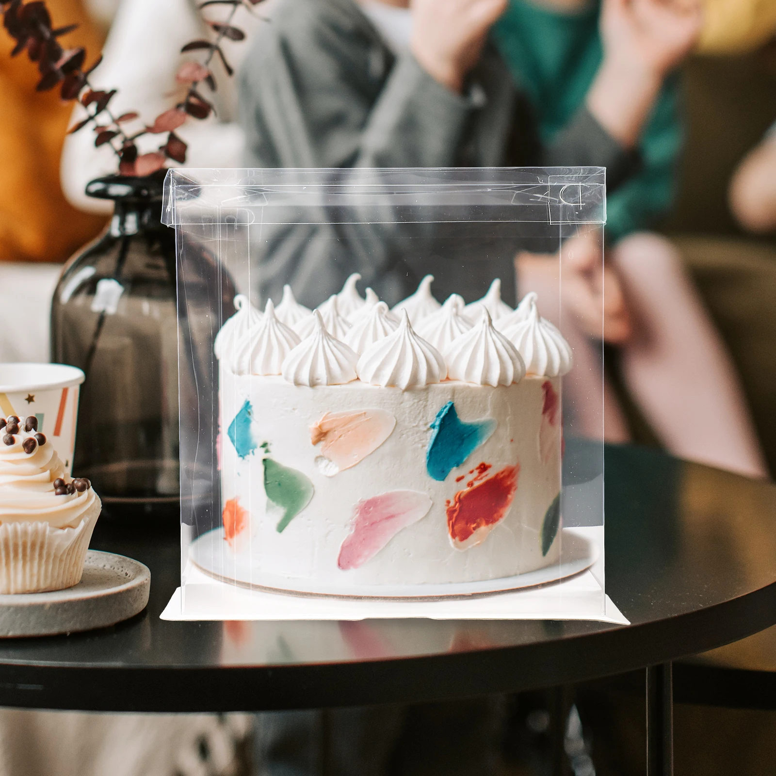 

5pcs Transparent Cake Display Boxes 4 Inch White Bulk Small Packaging Gift Holder for Donuts Chocolates Bread Bakery Groceries