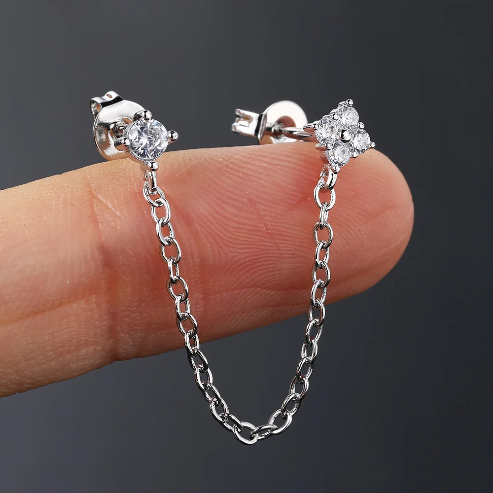 موضة سلسلة واحدة ثقب الأذن للنساء فتاة الزركون شرابة قلادة الفص اللولب ثقب القرط الذهب اللون مجوهرات للجسم هدية #2