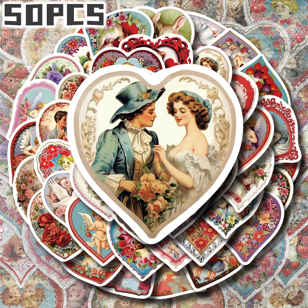 

50pcs vintage heart shaped Love stickers for Valentines day gift holiday party decor Back to school Class reward Birthday gift