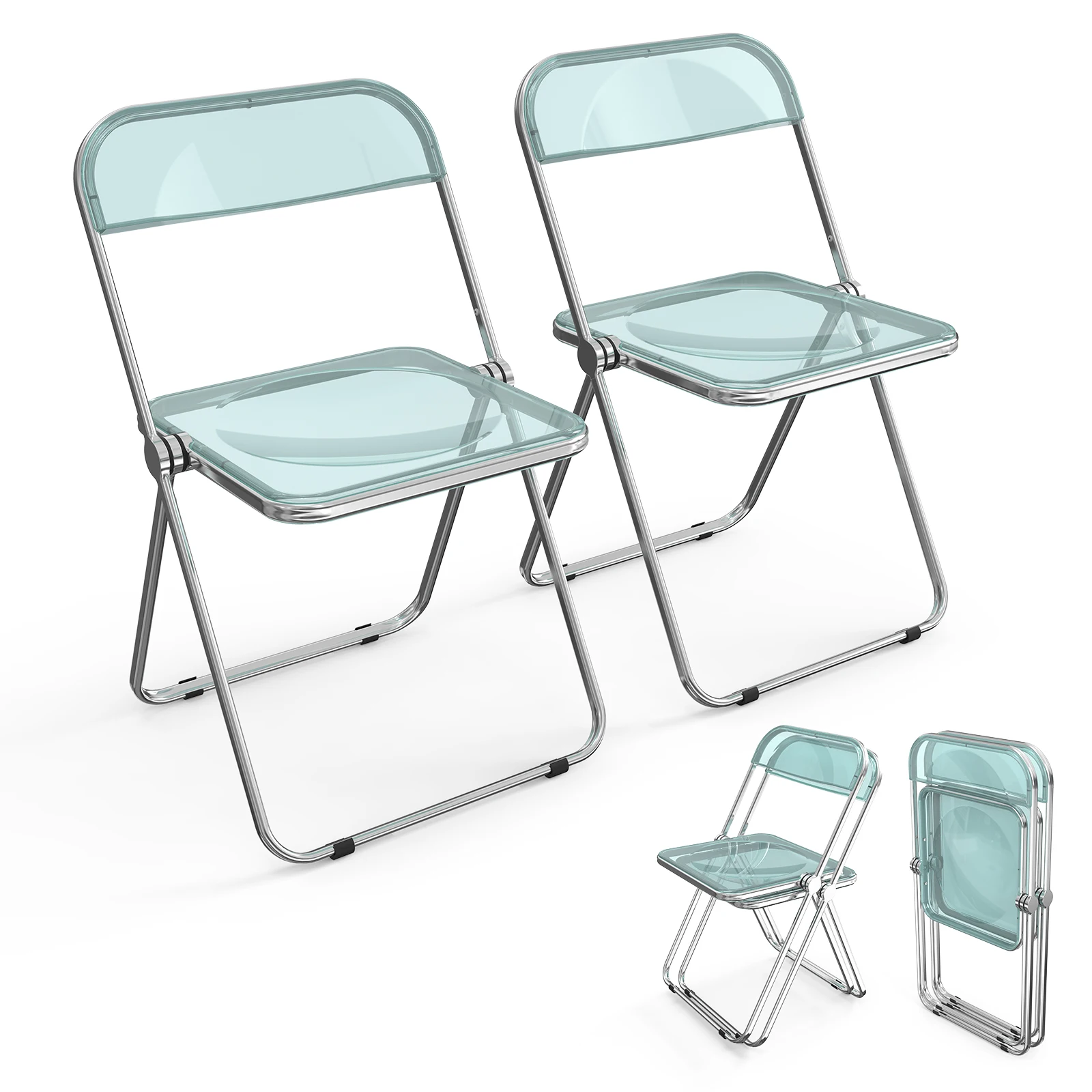 2pcs Foldable Patio Plastic Folding Chairs Blue Transparent